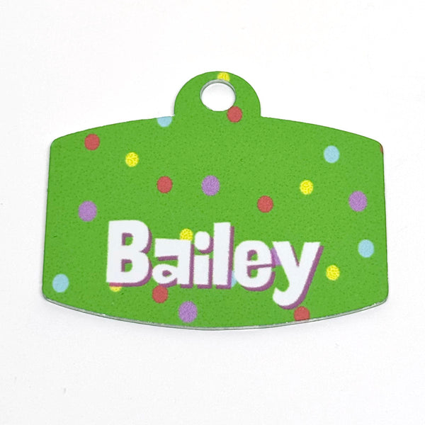 Dots Green Digital QR Code Pet Tag:  Customizable