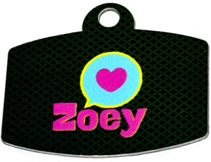 Heart Black/Neon Digital QR Code Pet Tag: Customizable